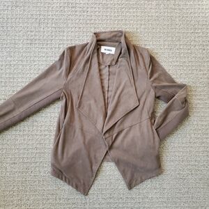 BB Dakota Faux Suede Draped Open Front Blazer, Soft Brown (S)